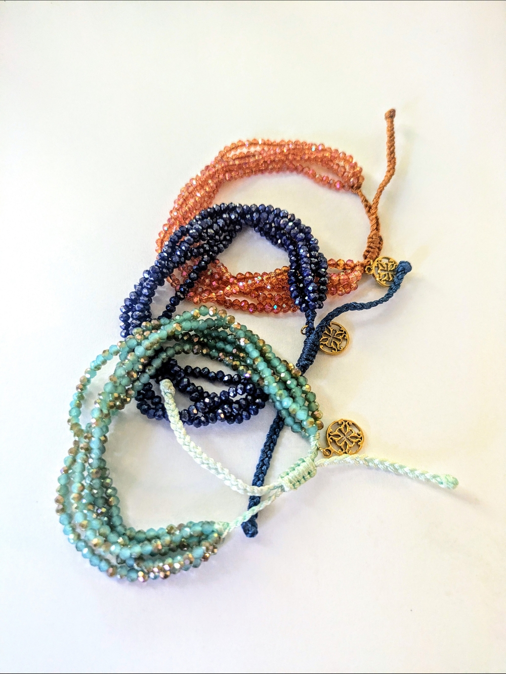RUSTIC CUFF Beaded Crystal Multi Strand Cord Bracelets Set Of 3